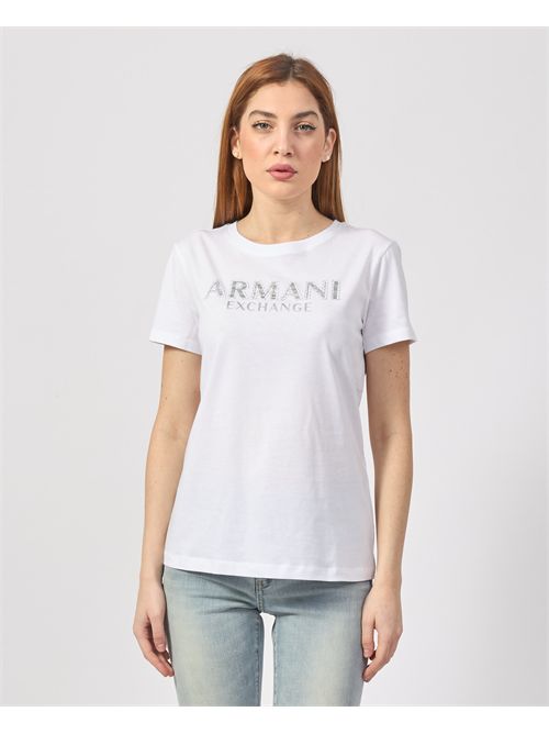 Armani Exchange Crew Neck T-Shirt with Rhinestone Logo ARMANI EXCHANGE | XW000387-AF10354U0002